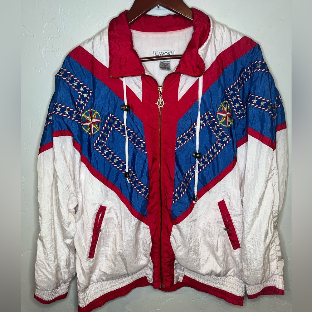 Patriotic Vintage Lavon Nylon Track Suit Jacket Patriotic Nautical Women's Small